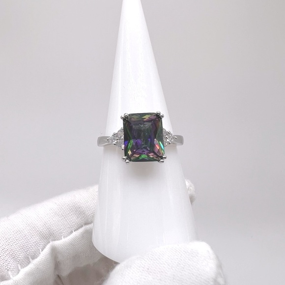 .925 Sterling Silver Rainbow Cz Ring - Picture 8 of 16